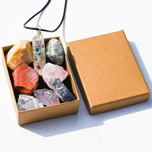 Healing Natural Crystal Raw Stone Winding Colorful Pendant Set