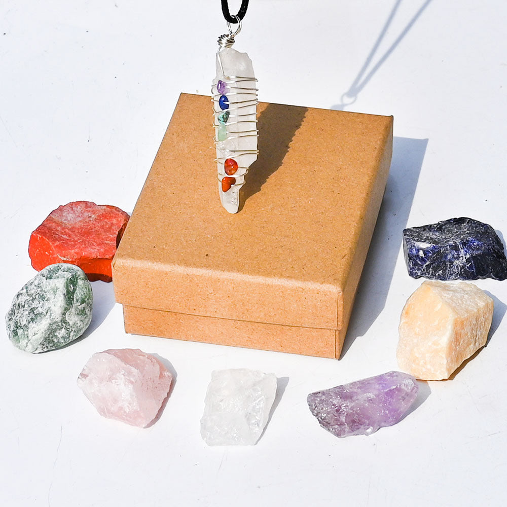 Healing Natural Crystal Raw Stone Winding Colorful Pendant Set